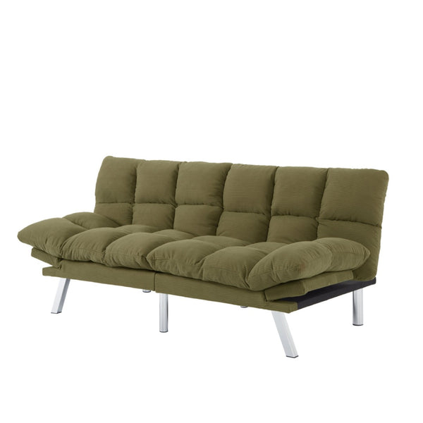 English Elm Multifunctional Velvet Sleeper Sofa Foldable 2 Seater Corduroy Couch for Studio Apartments Green B347P421507
