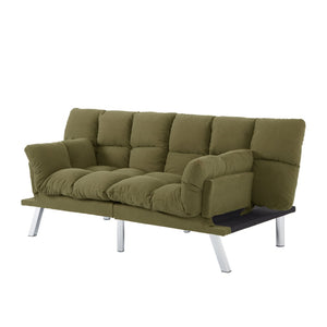 English Elm Multifunctional Velvet Sleeper Sofa Foldable 2 Seater Corduroy Couch for Studio Apartments Green B347P421507