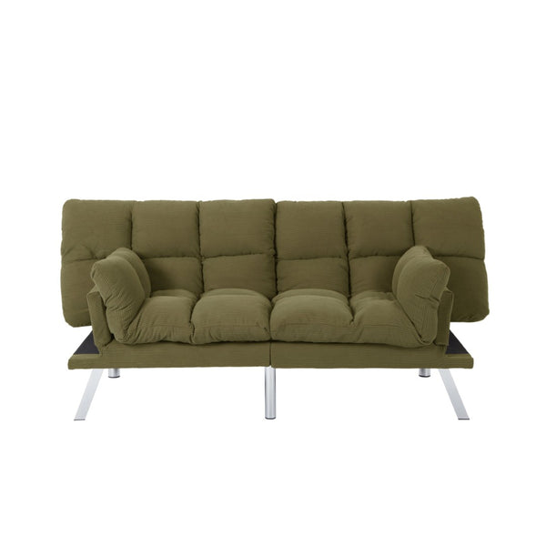 English Elm Multifunctional Velvet Sleeper Sofa Foldable 2 Seater Corduroy Couch for Studio Apartments Green B347P421507