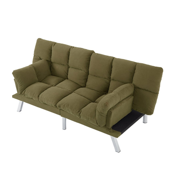 English Elm Multifunctional Velvet Sleeper Sofa Foldable 2 Seater Corduroy Couch for Studio Apartments Green B347P421507