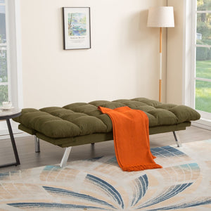 English Elm Multifunctional Velvet Sleeper Sofa Foldable 2 Seater Corduroy Couch for Studio Apartments Green B347P421507