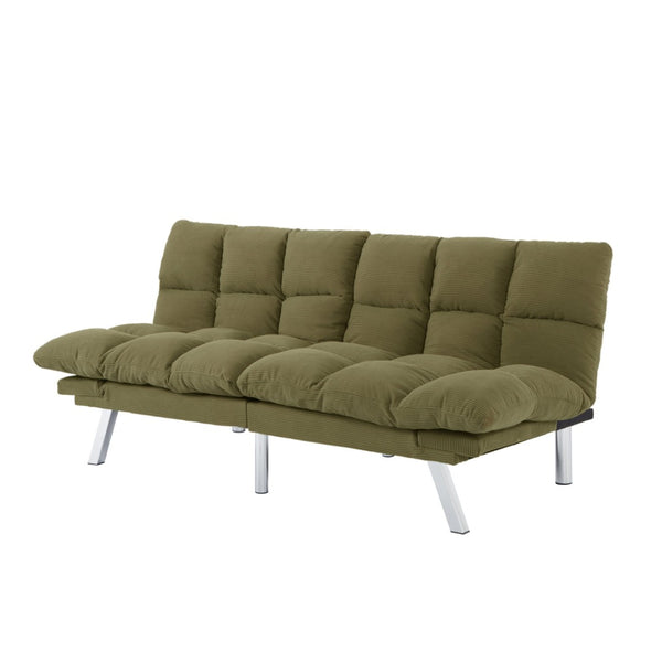 English Elm Multifunctional Velvet Sleeper Sofa Foldable 2 Seater Corduroy Couch for Studio Apartments Green B347P421507