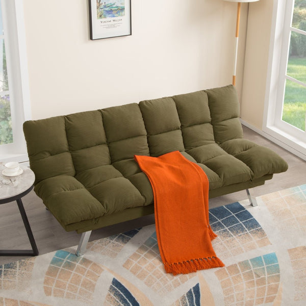 English Elm Multifunctional Velvet Sleeper Sofa Foldable 2 Seater Corduroy Couch for Studio Apartments Green B347P421507