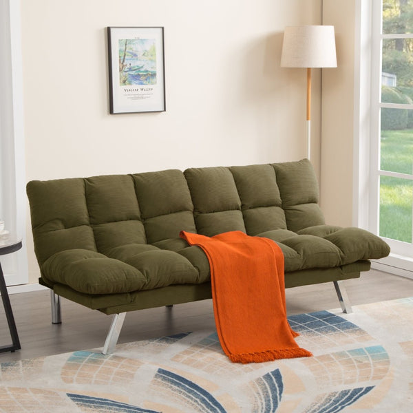 English Elm Multifunctional Velvet Sleeper Sofa Foldable 2 Seater Corduroy Couch for Studio Apartments Green B347P421507