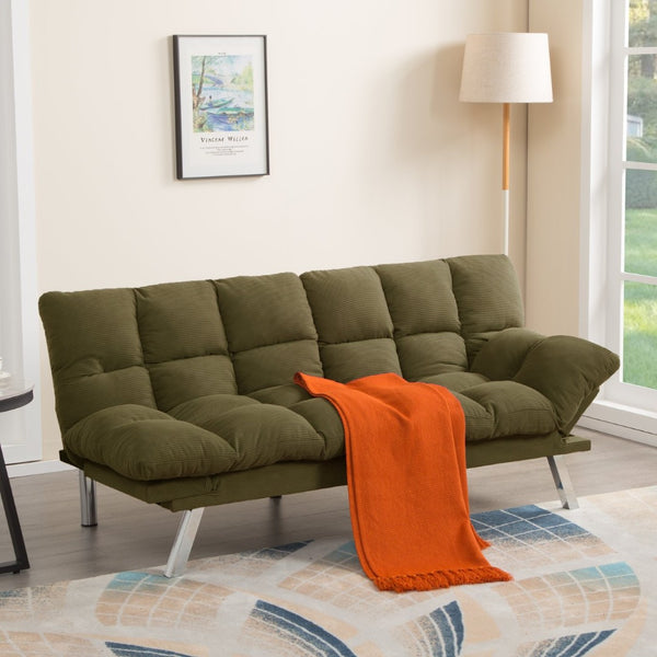 English Elm Multifunctional Velvet Sleeper Sofa Foldable 2 Seater Corduroy Couch for Studio Apartments Green B347P421507