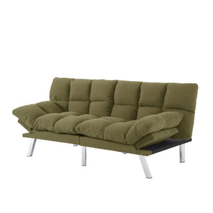 English Elm Multifunctional Velvet Sleeper Sofa Foldable 2 Seater Corduroy Couch for Studio Apartments Green B347P421507