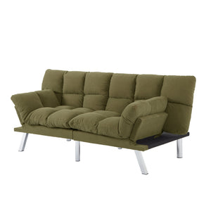 English Elm Multifunctional Velvet Sleeper Sofa Foldable 2 Seater Corduroy Couch for Studio Apartments Green B347P421507