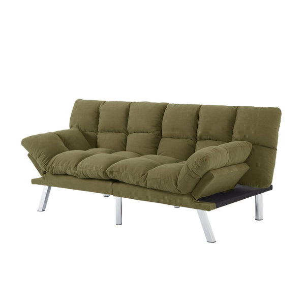 English Elm Multifunctional Velvet Sleeper Sofa Foldable 2 Seater Corduroy Couch for Studio Apartments Green B347P421507
