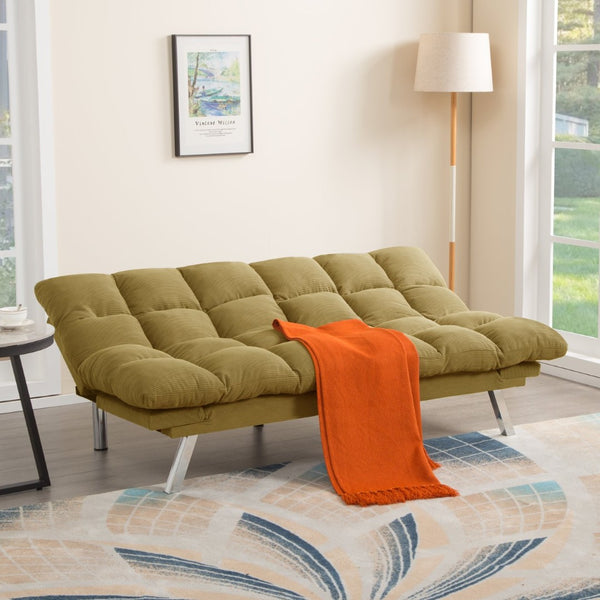 English Elm Multifunctional Velvet Sleeper Sofa Foldable 2 Seater Corduroy Couch for Studio Apartments Yellow B347P421515