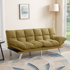 English Elm Multifunctional Velvet Sleeper Sofa Foldable 2 Seater Corduroy Couch for Studio Apartments Yellow B347P421515