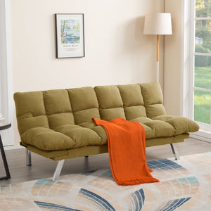 English Elm Multifunctional Velvet Sleeper Sofa Foldable 2 Seater Corduroy Couch for Studio Apartments Yellow B347P421515