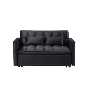 English Elm Modern Velvet 2 Seat Pull Out Sleeper Sofa Solid Wood Frame for Small Spaces Black B347P426001
