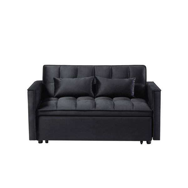 English Elm Modern Velvet 2 Seat Pull Out Sleeper Sofa Solid Wood Frame for Small Spaces Black B347P426001