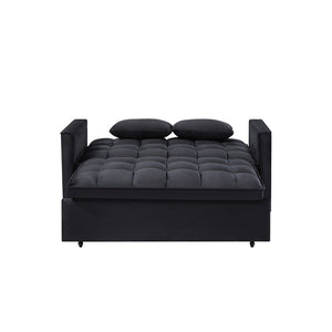 English Elm Modern Velvet 2 Seat Pull Out Sleeper Sofa Solid Wood Frame for Small Spaces Black B347P426001