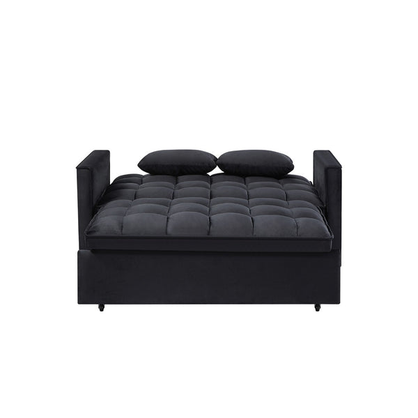 English Elm Modern Velvet 2 Seat Pull Out Sleeper Sofa Solid Wood Frame for Small Spaces Black B347P426001