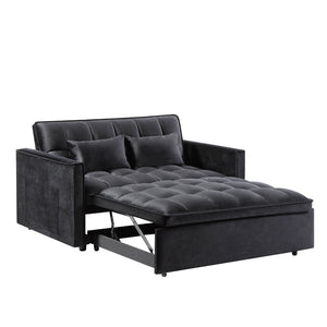 English Elm Modern Velvet 2 Seat Pull Out Sleeper Sofa Solid Wood Frame for Small Spaces Black B347P426001