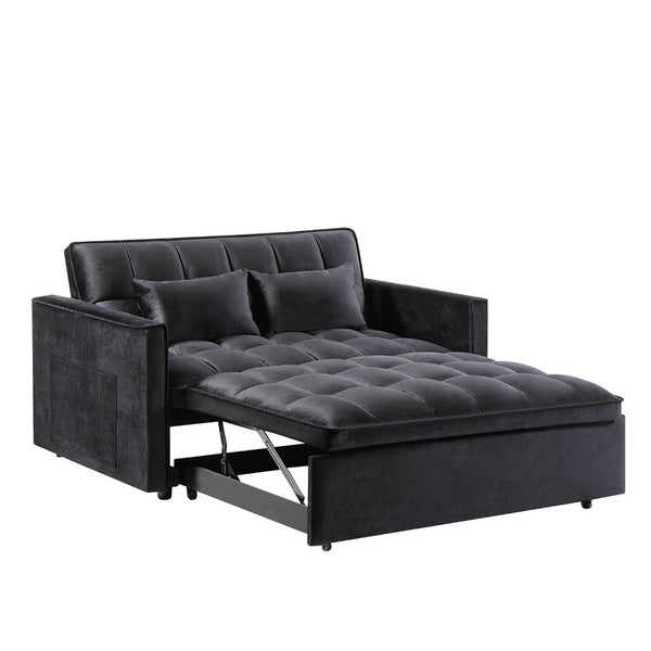 English Elm Modern Velvet 2 Seat Pull Out Sleeper Sofa Solid Wood Frame for Small Spaces Black B347P426001