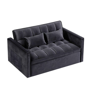 English Elm Modern Velvet 2 Seat Pull Out Sleeper Sofa Solid Wood Frame for Small Spaces Black B347P426001