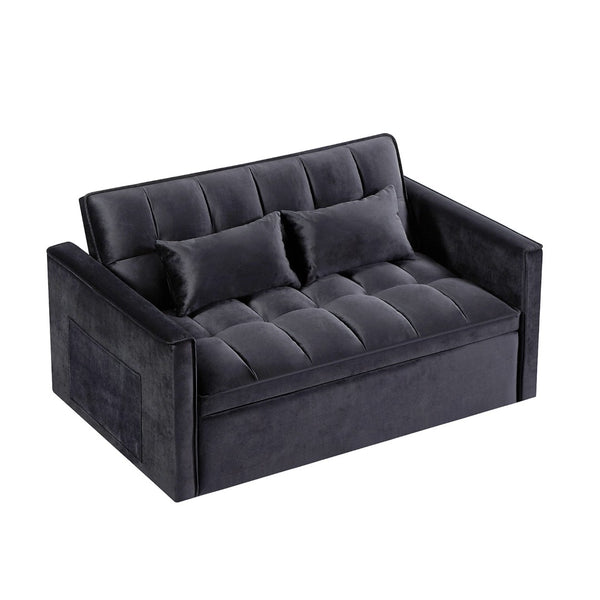 English Elm Modern Velvet 2 Seat Pull Out Sleeper Sofa Solid Wood Frame for Small Spaces Black B347P426001