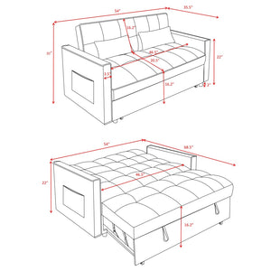 English Elm Modern Velvet 2 Seat Pull Out Sleeper Sofa Solid Wood Frame for Small Spaces Black B347P426001