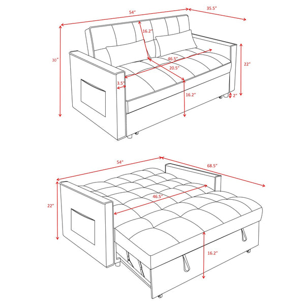 English Elm Modern Velvet 2 Seat Pull Out Sleeper Sofa Solid Wood Frame for Small Spaces Black B347P426001