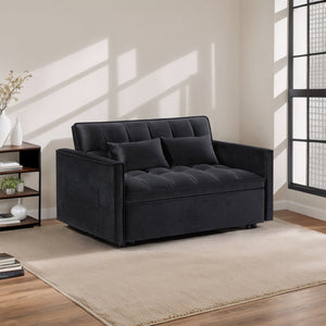 English Elm Modern Velvet 2 Seat Pull Out Sleeper Sofa Solid Wood Frame for Small Spaces Black B347P426001