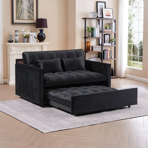 English Elm Modern Velvet 2 Seat Pull Out Sleeper Sofa Solid Wood Frame for Small Spaces Black B347P426001
