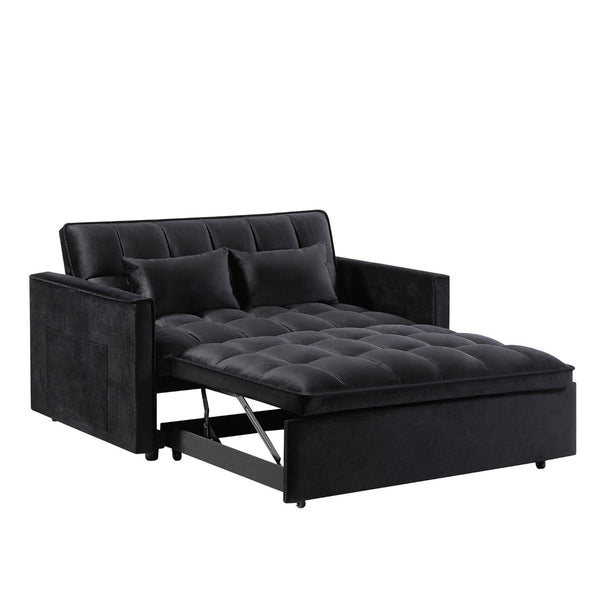 English Elm Modern Velvet 2 Seat Pull Out Sleeper Sofa Solid Wood Frame for Small Spaces Black B347P426001