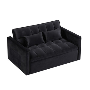 English Elm Modern Velvet 2 Seat Pull Out Sleeper Sofa Solid Wood Frame for Small Spaces Black B347P426001