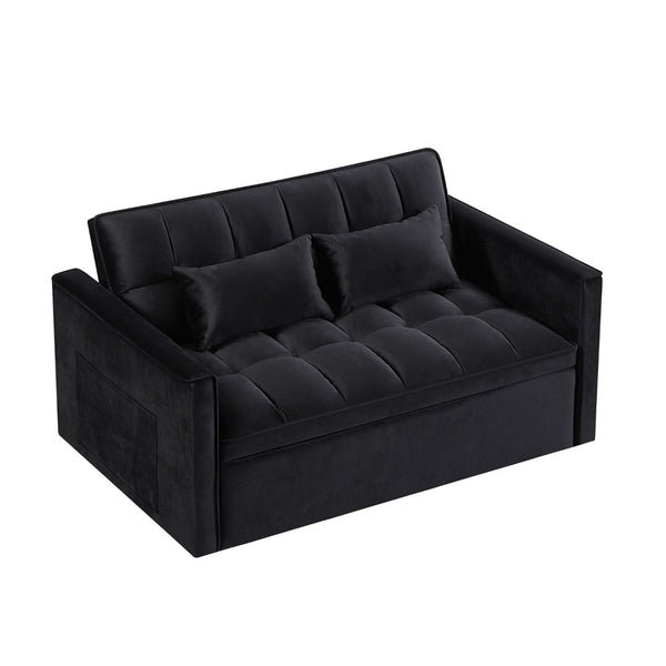 English Elm Modern Velvet 2 Seat Pull Out Sleeper Sofa Solid Wood Frame for Small Spaces Black B347P426001