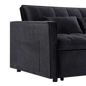 English Elm Modern Velvet 2 Seat Pull Out Sleeper Sofa Solid Wood Frame for Small Spaces Black B347P426001