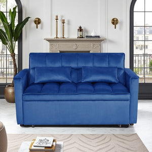 English Elm Modern Velvet 2 Seat Pull Out Sleeper Sofa Solid Wood Frame for Small Spaces Dark Blue B347P426088