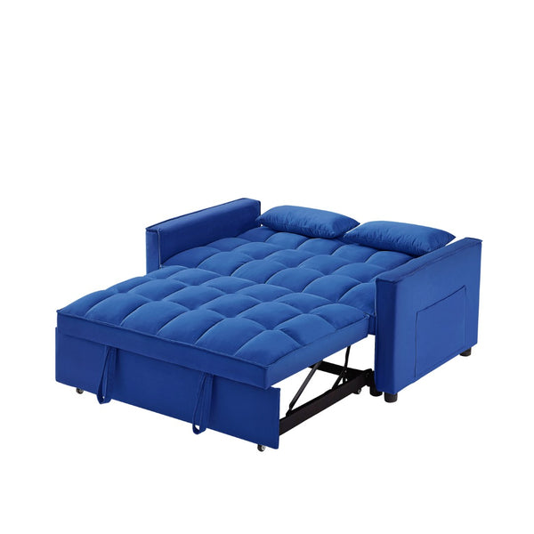 English Elm Modern Velvet 2 Seat Pull Out Sleeper Sofa Solid Wood Frame for Small Spaces Dark Blue B347P426088