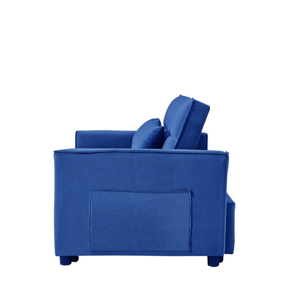 English Elm Modern Velvet 2 Seat Pull Out Sleeper Sofa Solid Wood Frame for Small Spaces Dark Blue B347P426088