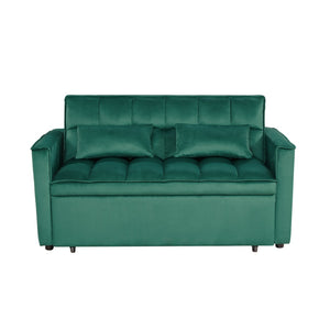 English Elm Modern Velvet 2 Seat Pull Out Sleeper Sofa Solid Wood Frame for Small Spaces Green B347P426096