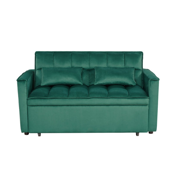 English Elm Modern Velvet 2 Seat Pull Out Sleeper Sofa Solid Wood Frame for Small Spaces Green B347P426096