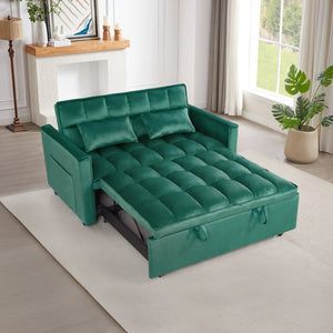 English Elm Modern Velvet 2 Seat Pull Out Sleeper Sofa Solid Wood Frame for Small Spaces Green B347P426096