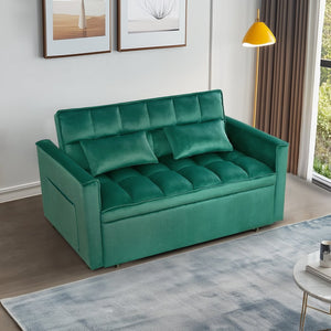 English Elm Modern Velvet 2 Seat Pull Out Sleeper Sofa Solid Wood Frame for Small Spaces Green B347P426096