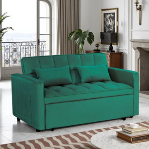 English Elm Modern Velvet 2 Seat Pull Out Sleeper Sofa Solid Wood Frame for Small Spaces Green B347P426096