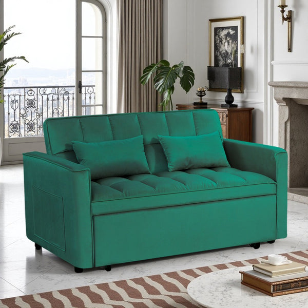 English Elm Modern Velvet 2 Seat Pull Out Sleeper Sofa Solid Wood Frame for Small Spaces Green B347P426096