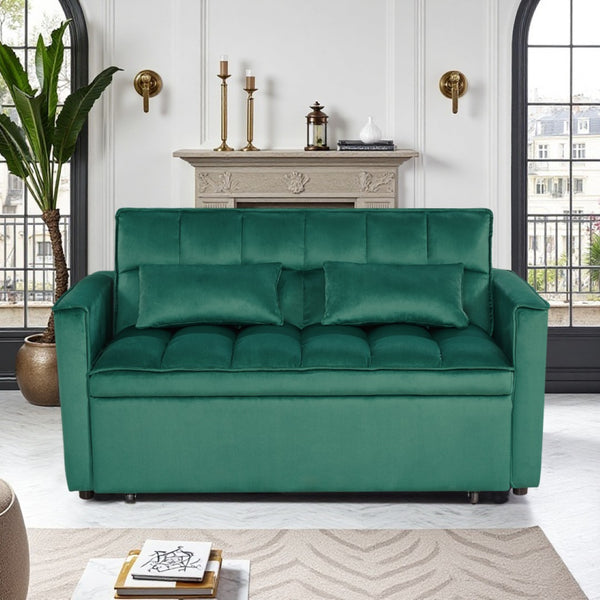 English Elm Modern Velvet 2 Seat Pull Out Sleeper Sofa Solid Wood Frame for Small Spaces Green B347P426096