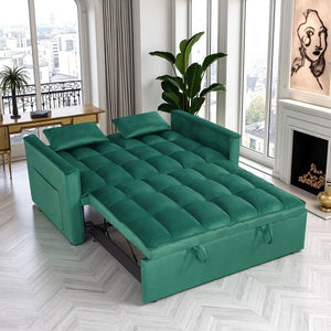 English Elm Modern Velvet 2 Seat Pull Out Sleeper Sofa Solid Wood Frame for Small Spaces Green B347P426096