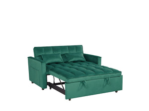 English Elm Modern Velvet 2 Seat Pull Out Sleeper Sofa Solid Wood Frame for Small Spaces Green B347P426096