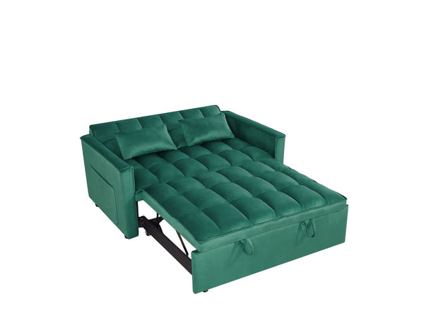 English Elm Modern Velvet 2 Seat Pull Out Sleeper Sofa Solid Wood Frame for Small Spaces Green B347P426096