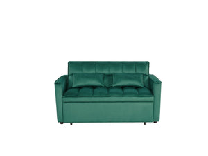 English Elm Modern Velvet 2 Seat Pull Out Sleeper Sofa Solid Wood Frame for Small Spaces Green B347P426096