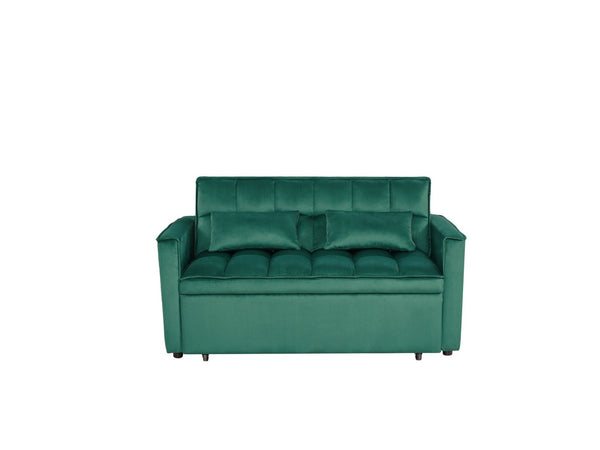 English Elm Modern Velvet 2 Seat Pull Out Sleeper Sofa Solid Wood Frame for Small Spaces Green B347P426096
