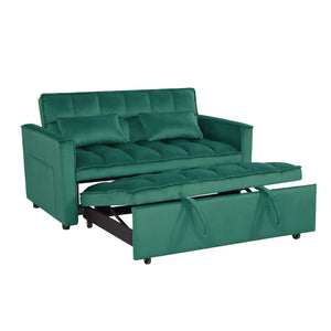 English Elm Modern Velvet 2 Seat Pull Out Sleeper Sofa Solid Wood Frame for Small Spaces Green B347P426096