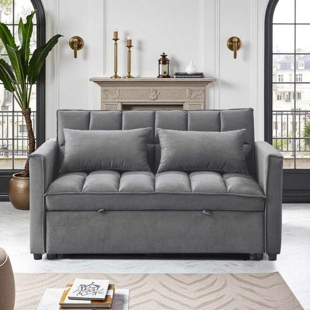 English Elm Modern Velvet 2 Seat Pull Out Sleeper Sofa Solid Wood Frame for Small Spaces Dark Gray B347P426153