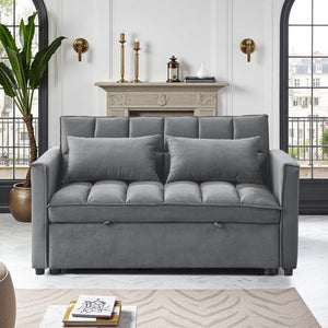 English Elm Modern Velvet 2 Seat Pull Out Sleeper Sofa Solid Wood Frame for Small Spaces Dark Gray B347P426153