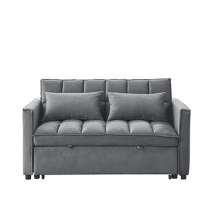 English Elm Modern Velvet 2 Seat Pull Out Sleeper Sofa Solid Wood Frame for Small Spaces Dark Gray B347P426153
